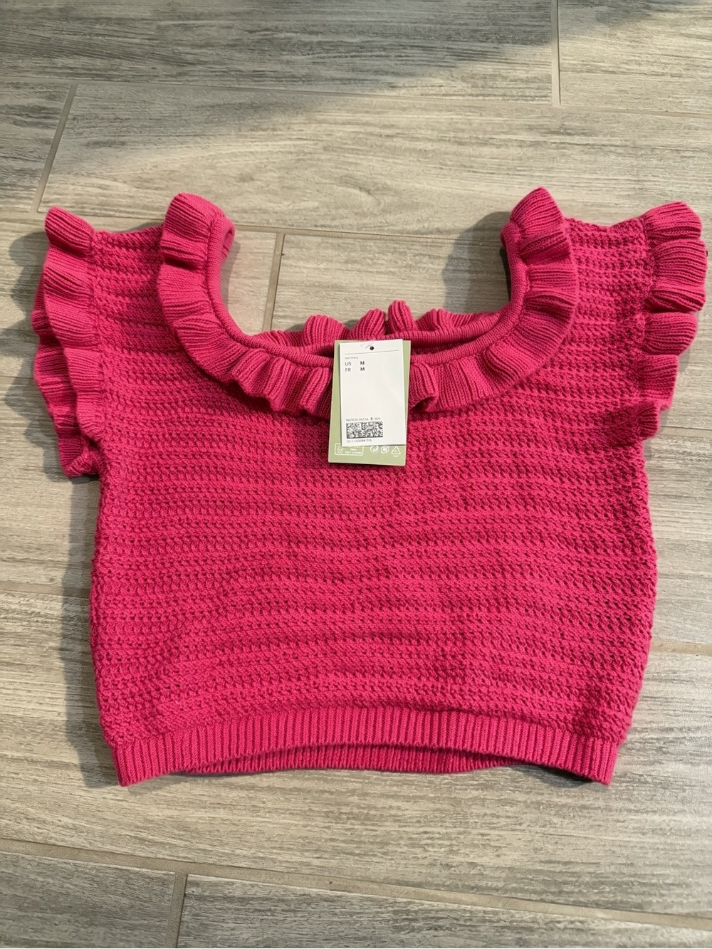 Pink Ruffle Sleeve Knit Top.